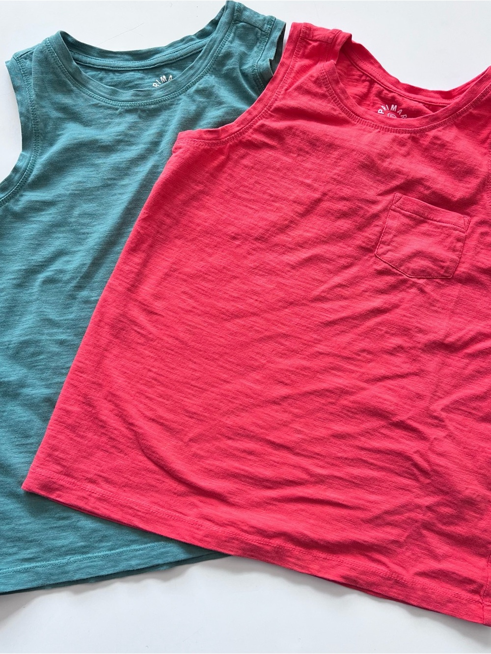 Primary Bundle of 2 100% Cotton n Pocket Tank Tops Cherry Green Kids 8-9
